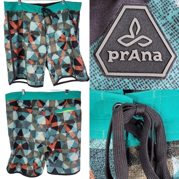 PrAna High Seas Board 9" Shorts Swim Trunks UPF 50+ Beach Mens 40 Printed - Picture 1 of 10